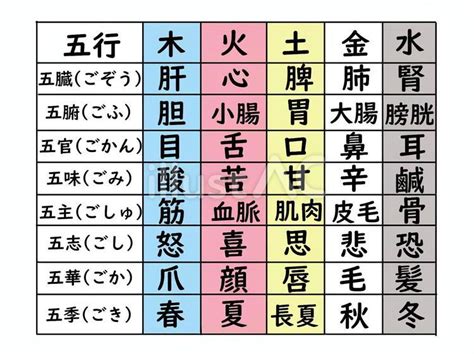 五行 体の部位|五行色体表（配当表）とその解説－五行象・奈良